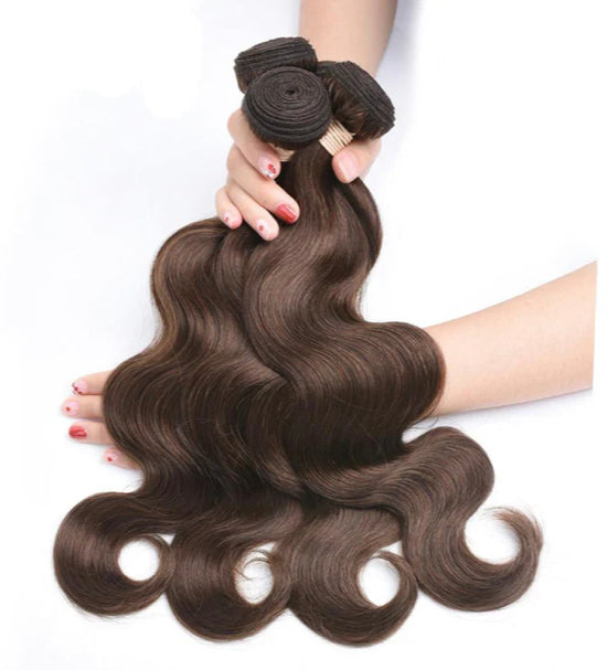 Lushlanes #4 Brown Bod Wave 4 Bundles With 4×4 Lace Closure Pre Colored human hair