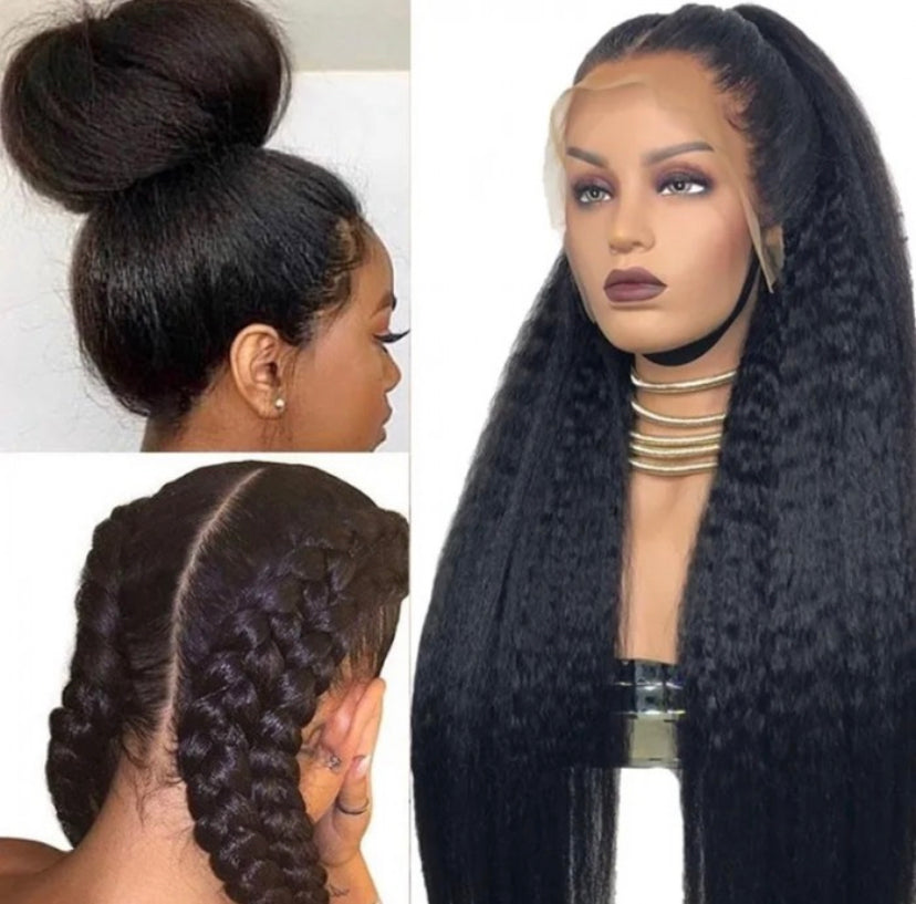 Lushlanes 4C Kinky Edges 13×4 Transparent Melted Lace Front Kink Straight Wig 180%