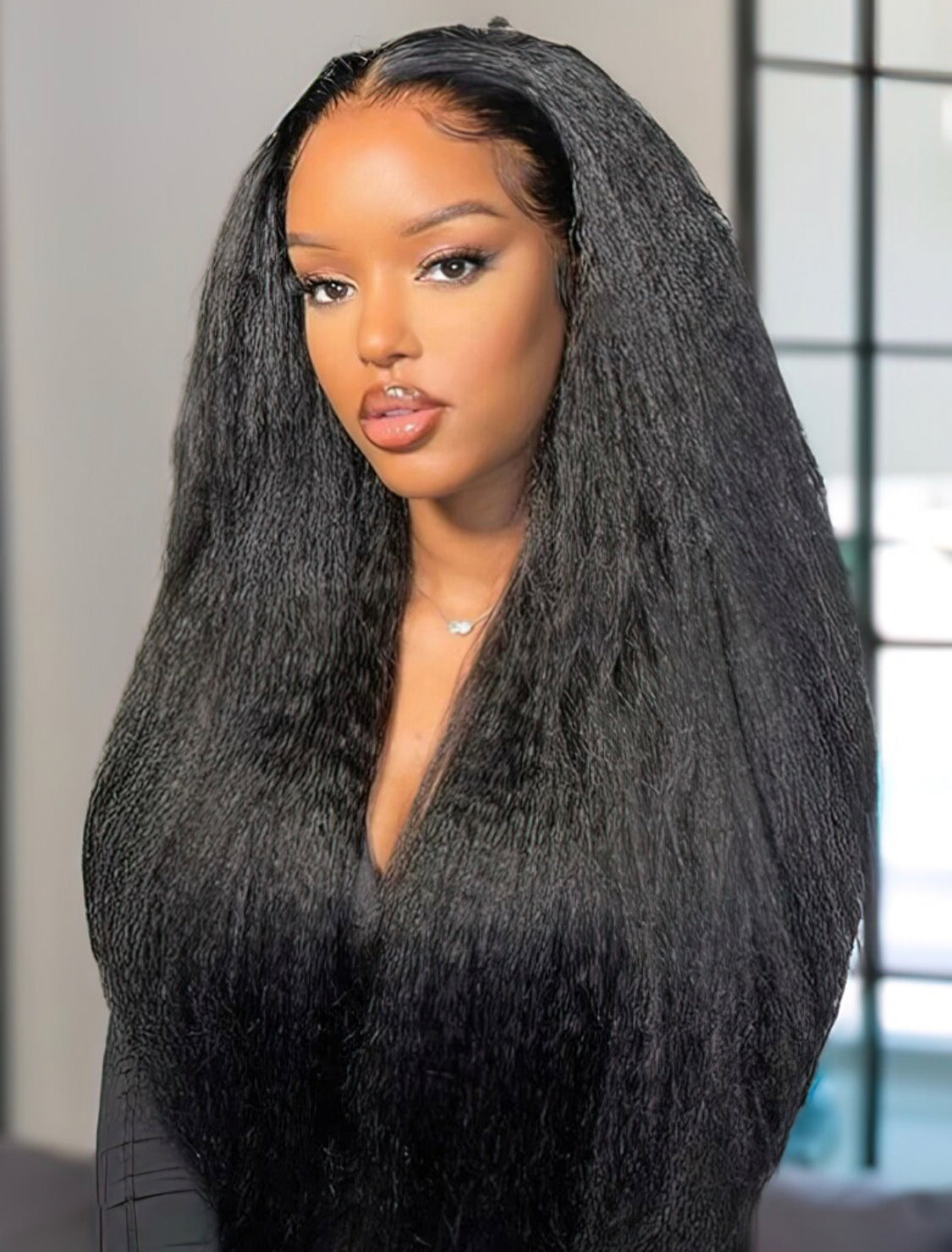 Lushlanes Brazilian Kinky Straight Wig with Glueless U Part, Natural Black, Suitable for Beginners 150%