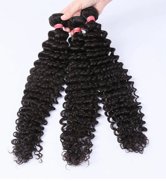 Lushlanes Deep Wave 100% Human Hair 4 Bundles With Frontal Brazilian Hair Weave 13x4 Transparent Lace