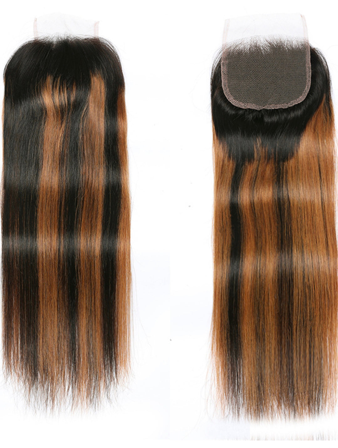 Lushlanes Brown highlights human hair 4x4 free part silky straight top lace closure piano color