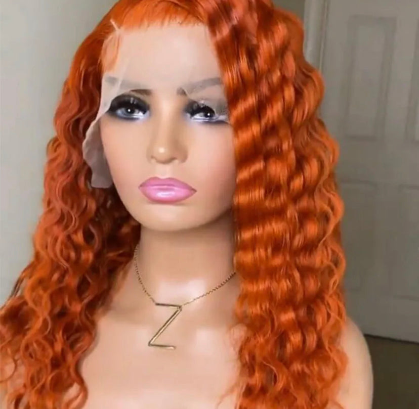 Lushlanes Ginger Orange Deep Wave 13X4 Lace Front Human Hair Wigs Transparent Lace Front Wigs forBlack Women 150%
