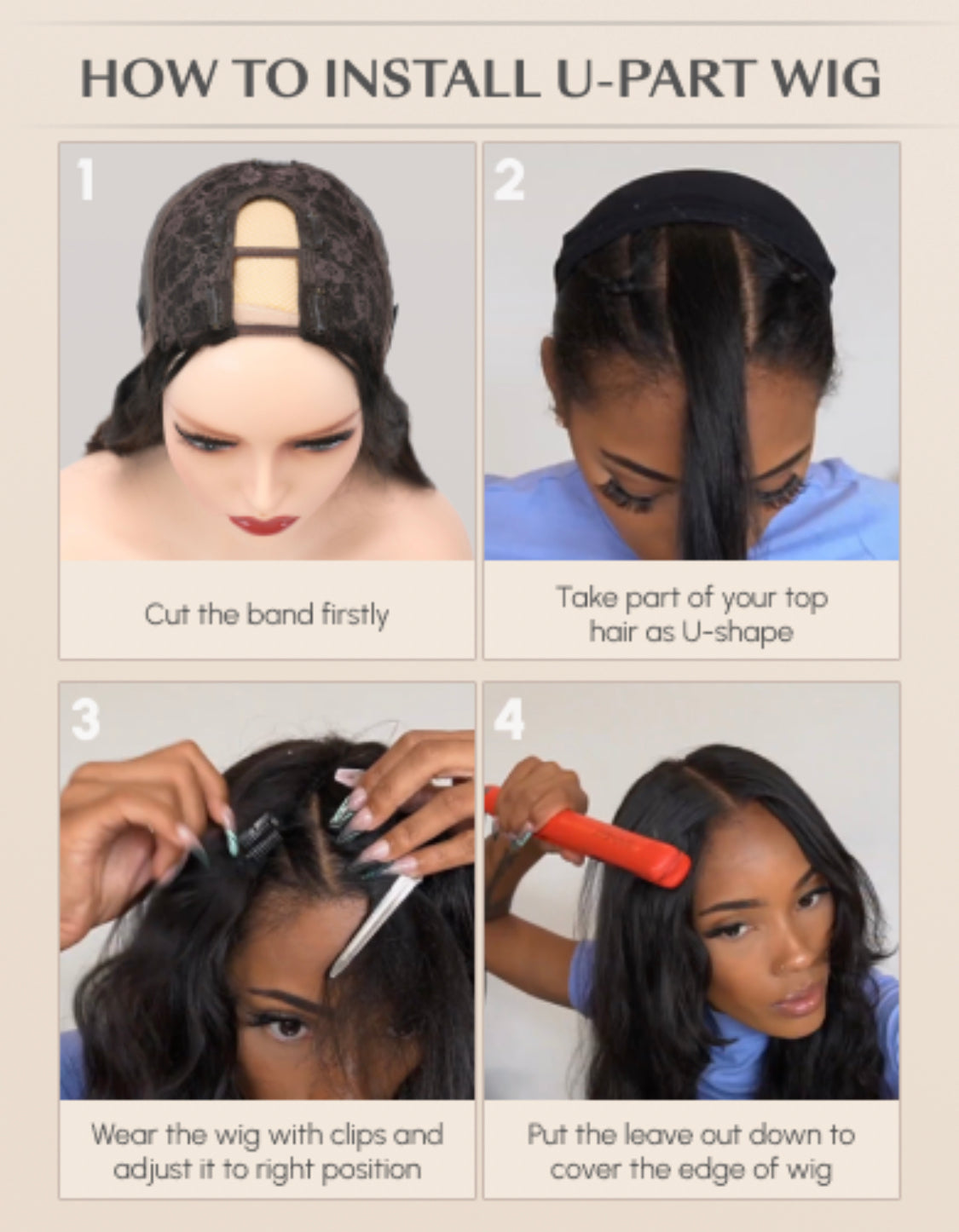 Lushlanes Brazilian Kinky Straight Wig with Glueless U Part, Natural Black, Suitable for Beginners 150%