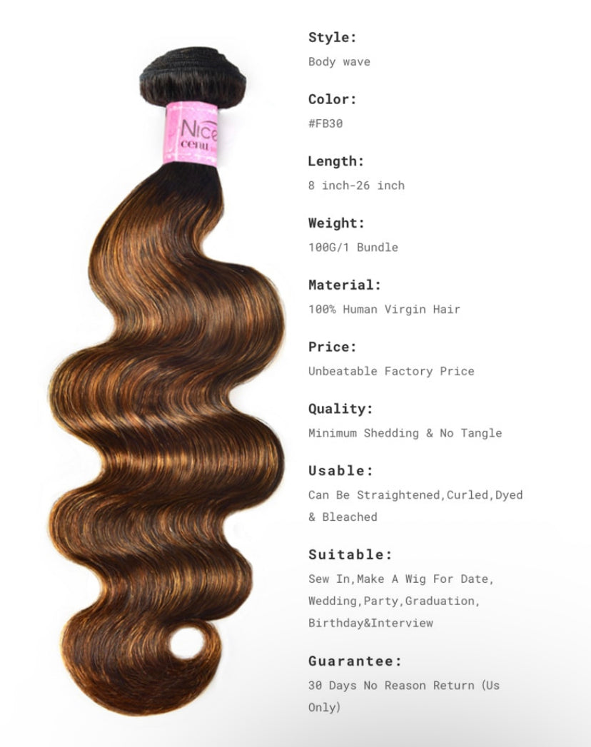 Lushlanes Brown Balayage Highlight 3Pcs Body Wave Human
Hair Bundles