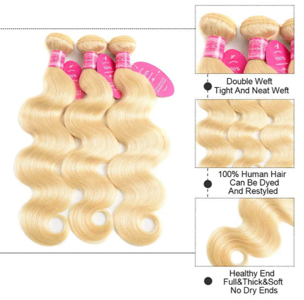 Lushlanes 613 Blonde Body wave 4 Bundles with
13*4 Frontal Human Virgin Hair transparentlace