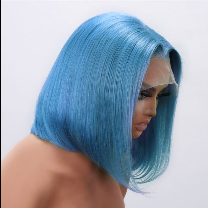 Lushlanes Lace Front Pastel Blue Chic Bob Wig 180% Density