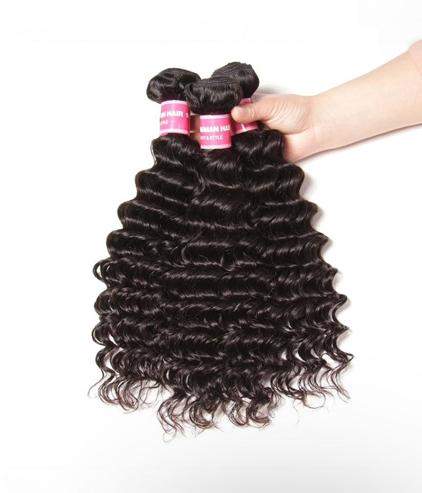 Lushlanes Hair 3 Bundles Human Virgin Hair Deep Wave Hair