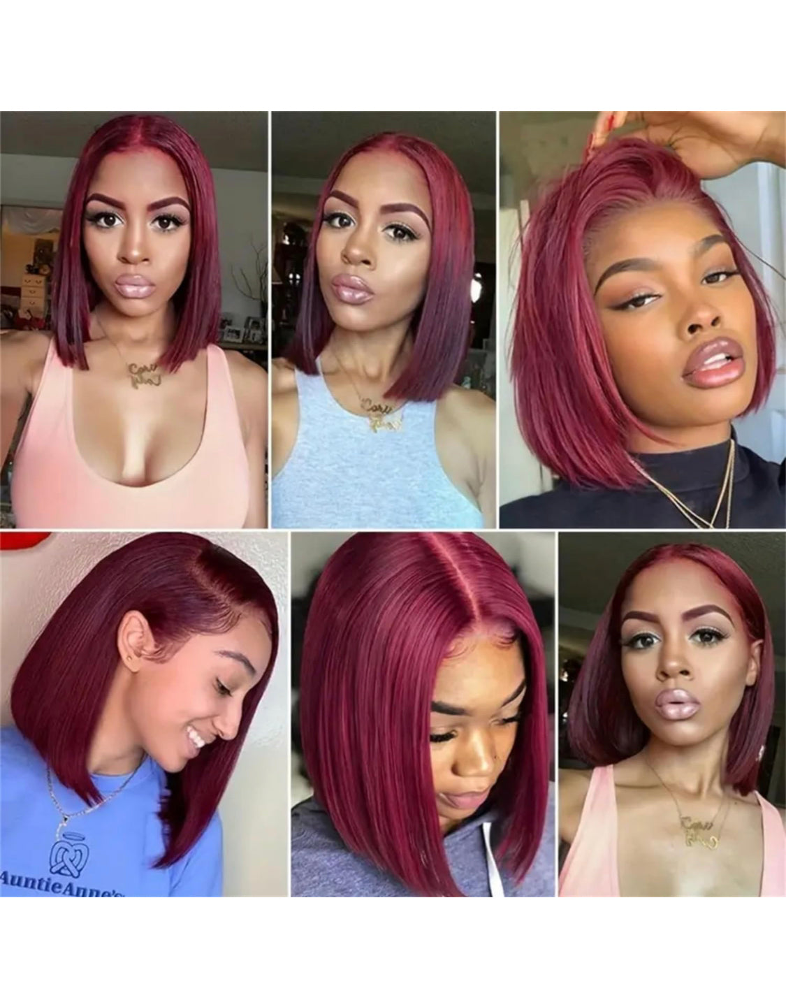 Lushlanes Short Straight Burgundy Human Hair Wigs 99j 13×4 Lace Front Wigs for Women, Light Bleached Knot, 180% Density, Human Hair Burgundy 99j
