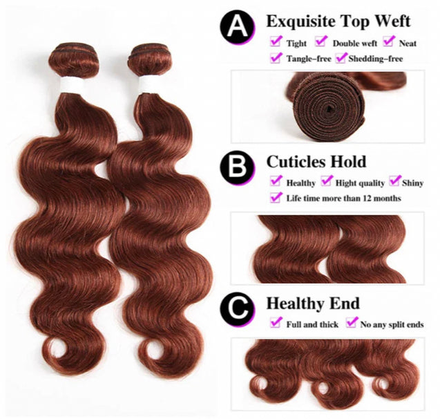 Lushlanes color #33 body wave 3 Bundles With 13×4 Lace Frontal Pre Colored