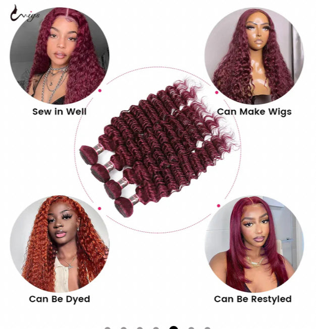 Lushlanes Red Bundles #99j Deep Wave 4 Bundles with 13x4 Frontal with transparent lace