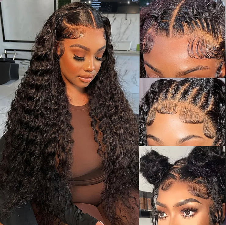 Lushlanes Deep Wave Glueless Human Hair Wigs 13x4 HD Lace Frontal Wig Pre Plucked 150% Density