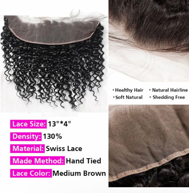 Lushlanes Deep Wave 100% Human Hair 4 Bundles With Frontal Brazilian Hair Weave 13x4 Transparent Lace