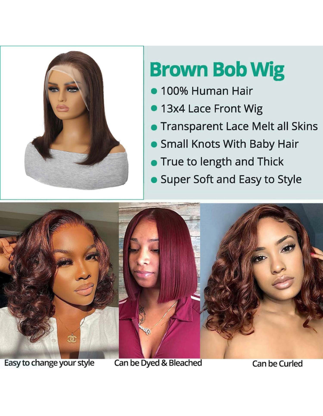 Lushlanes Cheveux humains brésiliens vierges avec frontal en dentelle HD non transformés #4, naissance de cheveux naturelle, pré-épilés avec cheveux de bébé, couleur marron, 150 % pour femme, 13 x 4 cm