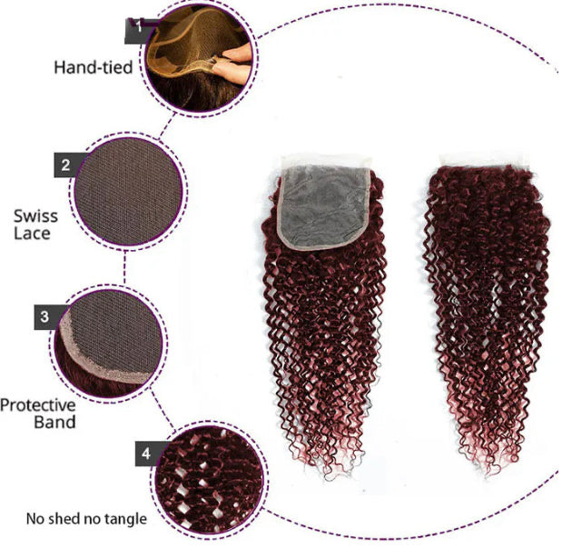 Lushlanes Red Bundles
#99j Kinky Curly 4
Bundles With 4×4 Lace
Closure Human Hair