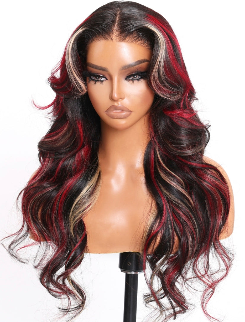 Lushlanes Glueless Lace Red Blonde Highlights
Loose Wave Wig 150%