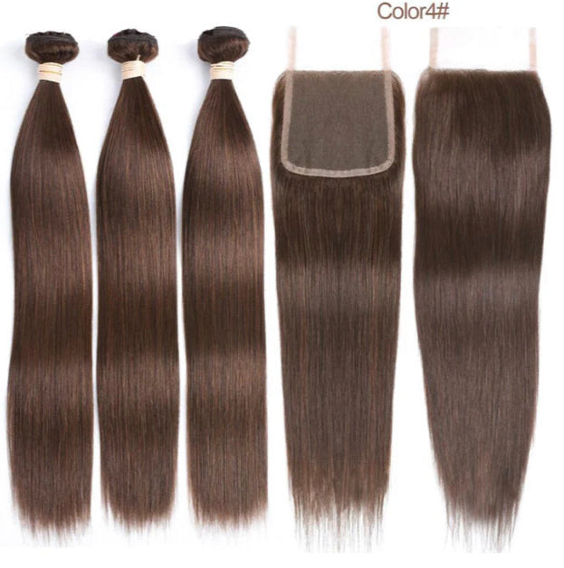 Lushlanes #4 Brown
Straight Hair 4 Bundles
With 4×4 Lace Closure Pre
Colored human hair