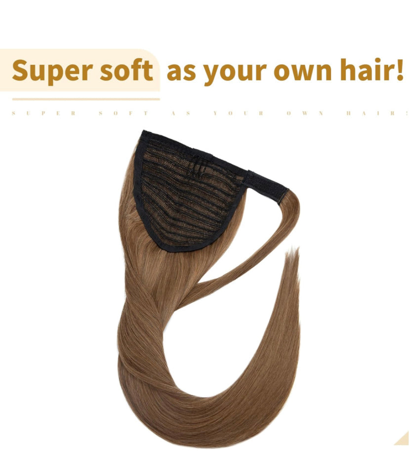 Lushlanes Ponytail Extension Human Hair 100% Real Human Hair Clip In Wrap Around Long Straight Ponytail With Magic Paste Pony Hairpieces for Women