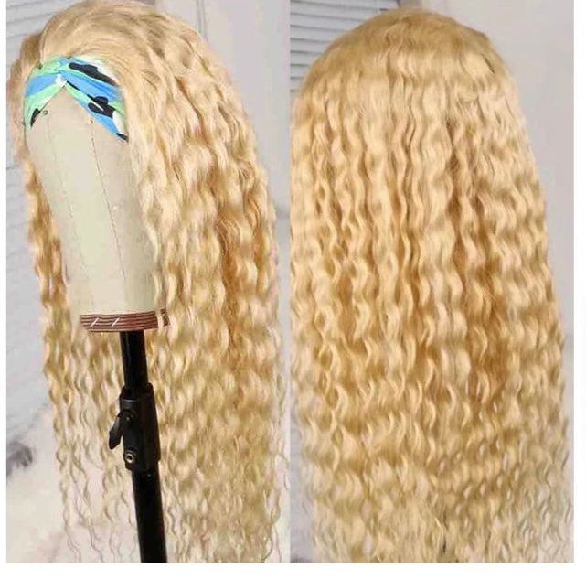 Lushlanes #613 Headband Water Wave Full Machine Made None Lace Wig Human Hair
