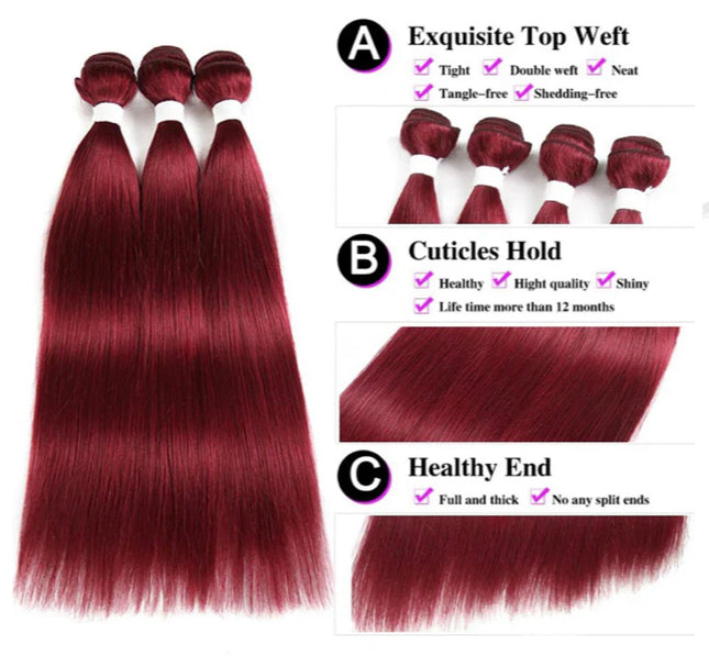 Lushlanes red bundles burg straight hair 3 Bundles With 13x4 Lace Frontal Pre Colored