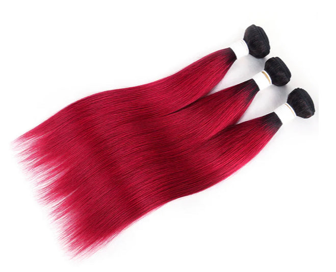 Lushlanes 1B/BURG Ombre Straight Hair 3 Bundles With 13×4 Lace Frontal Pre Colored