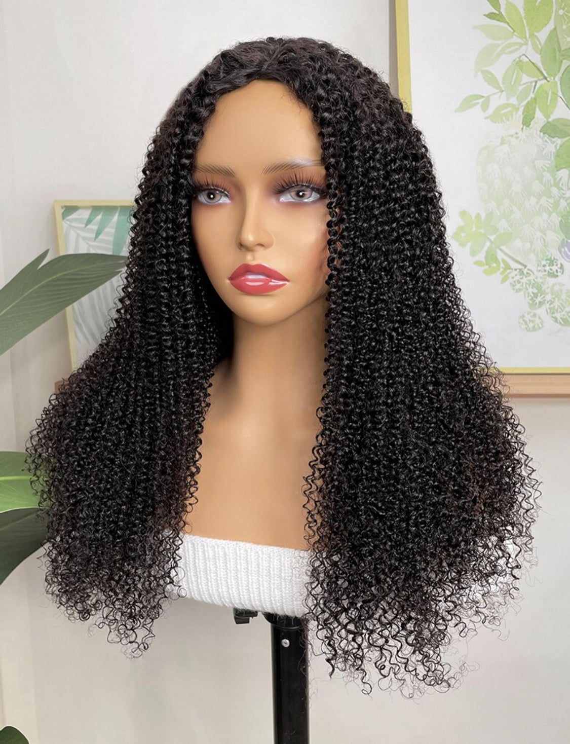 Lushlanes Afro Curly V Part Perruque de cheveux humains sans laisser de côté 150%