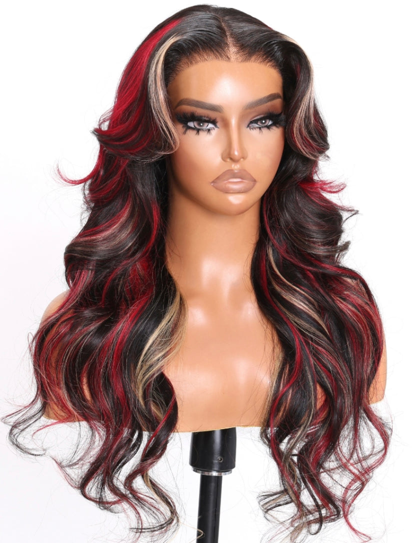 Lushlanes Glueless Lace Red Blonde Highlights
Loose Wave Wig 150%
