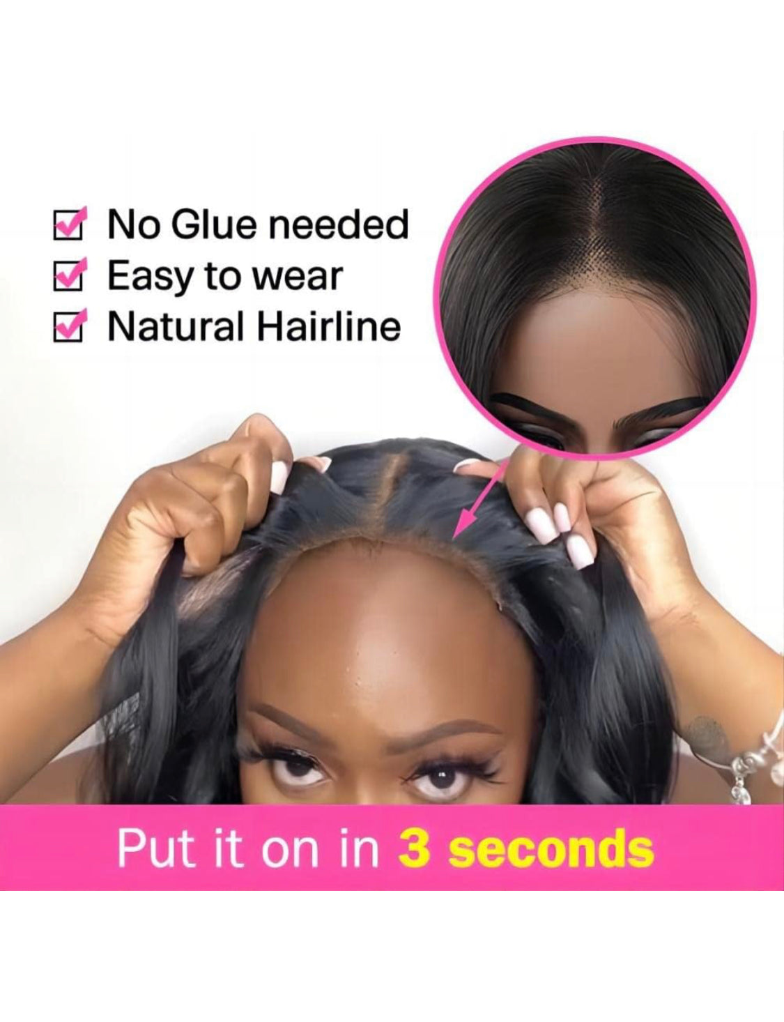 Lushlanes Wear and Go Glueless Wigs for Beginners, Lace Front Wigs for Black Women, Short Straight Human Hair, 150%