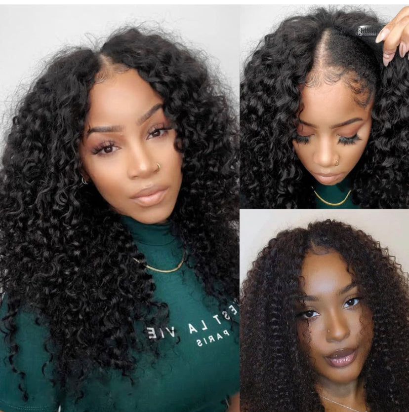 Lushlanes V Part Deep Wave Human Hair Wigs Glueless for Women Human Hair No Leave Out Curly Wave 150%