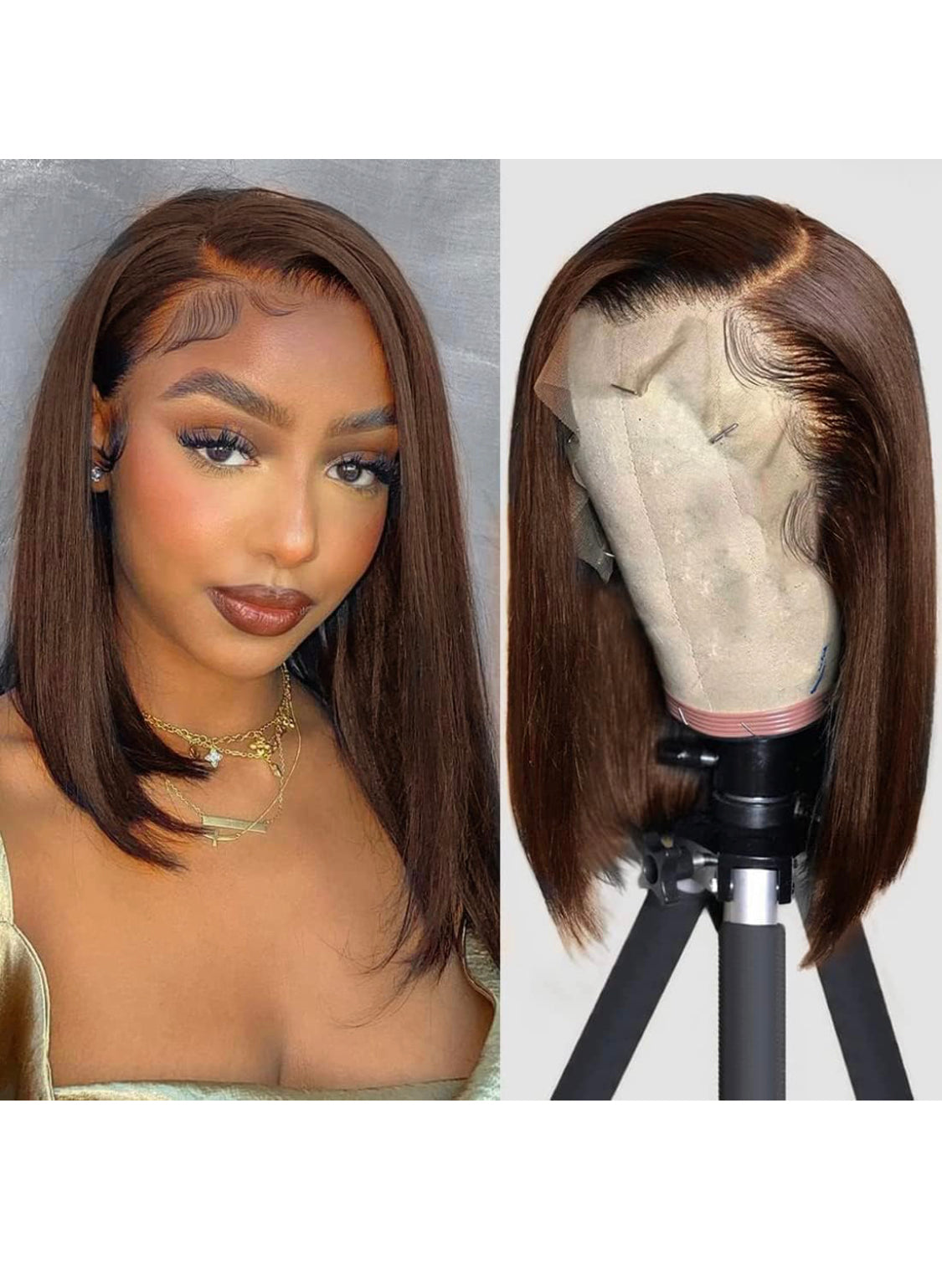 Lushlanes Cheveux humains brésiliens vierges avec frontal en dentelle HD non transformés #4, naissance de cheveux naturelle, pré-épilés avec cheveux de bébé, couleur marron, 150 % pour femme, 13 x 4 cm