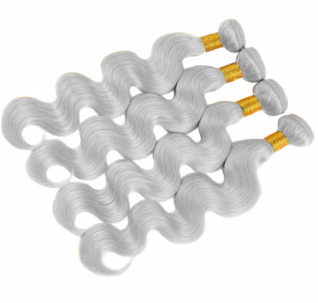 Lushlanes silver gray Body Wave 4 Bundles With 13x4 frontal Brazilian Human Hair Weave