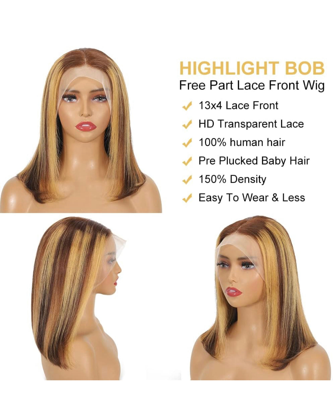 Lushlanes Bob perruque de cheveux humains mettre en évidence Bob dentelle avant perruques de cheveux humains Ombre Bob perruques pour les femmes 13x4 frontale Bob perruques de cheveux humains 180%