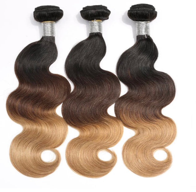 Lushlanes 1B/4/27 Body Wave 3 Bundles With 13X4 Lace Frontal Pre-colored for black women