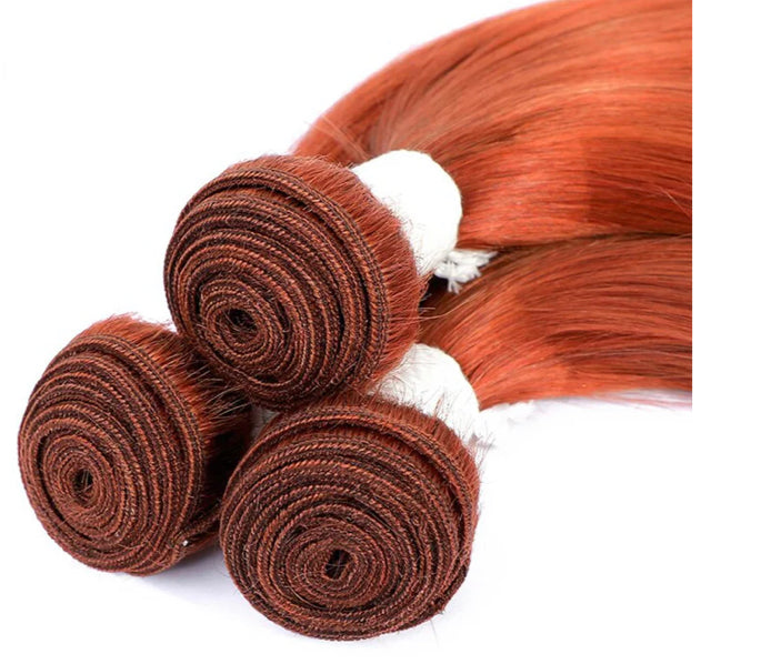 Lushlanes #350 Ginger Straight 3 Bundles With 4X4 Lace Closure Brazilian Human Hair