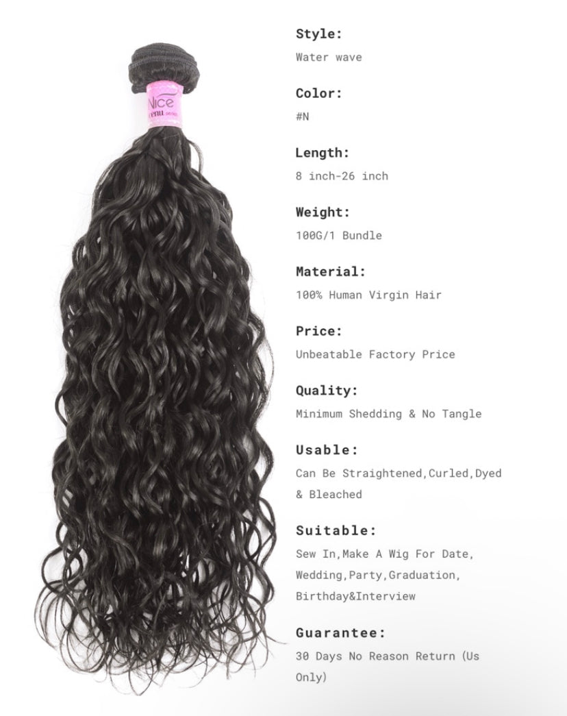 Lushlanes Hair 4 Bundles Water Wave
Unprocessed Virgin Human Hair