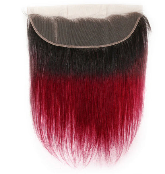 Lushlanes 1B/BURG Ombre Straight Hair 3 Bundles With 13×4 Lace Frontal Pre Colored