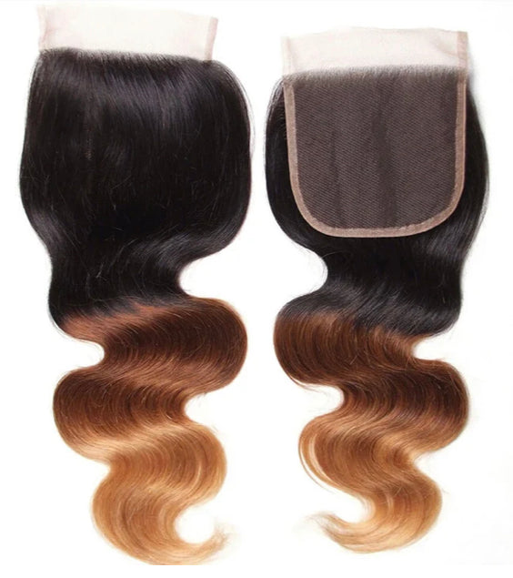 Malaysian Ombre 1b/4/27 Body Wave 4 Bundles with 4X4 lace Closure Human
Hair
