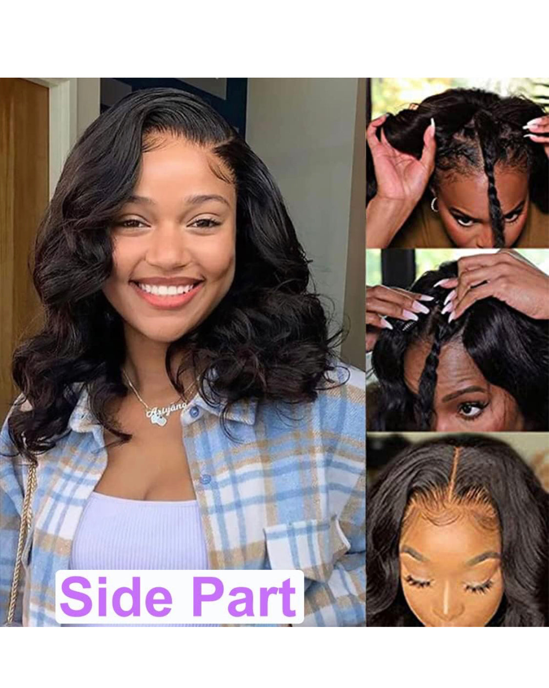 Lushlanes Body Wave V Part Short Brazilian Virgin Human Hair Wigs For Black Women Thin Part Wig Glueless Clip In Half Wig Upgrade U Part Wig Suitable For Beginners Seamless Glueless 150%