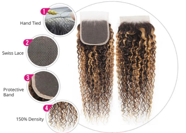 Lushlanes P4/27 Highlight Kinky Curly 3 Bundles
With 4X4 Lace Closure