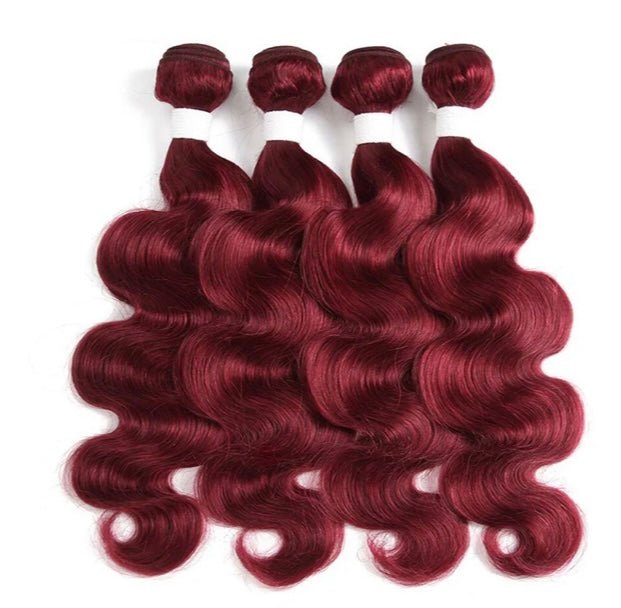 Lushlanes Red Bundles Burg Body Wave 4 Bundles With 13x4 Lace Frontal Pre Colored