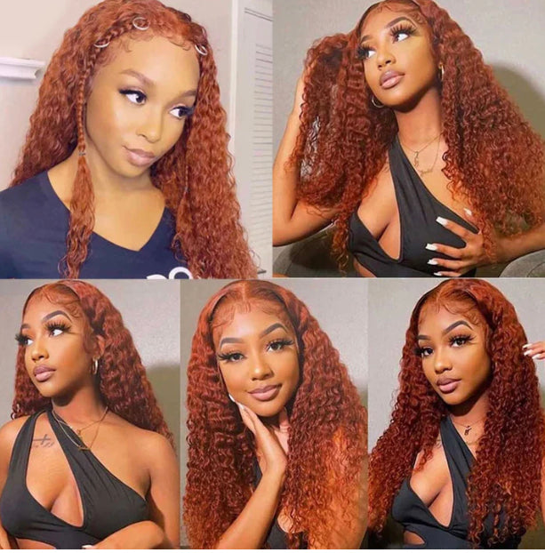 Lushlanes #350 Ginger Deep Wave 3 Bundles With 4x4 Lace Closure Human Hair