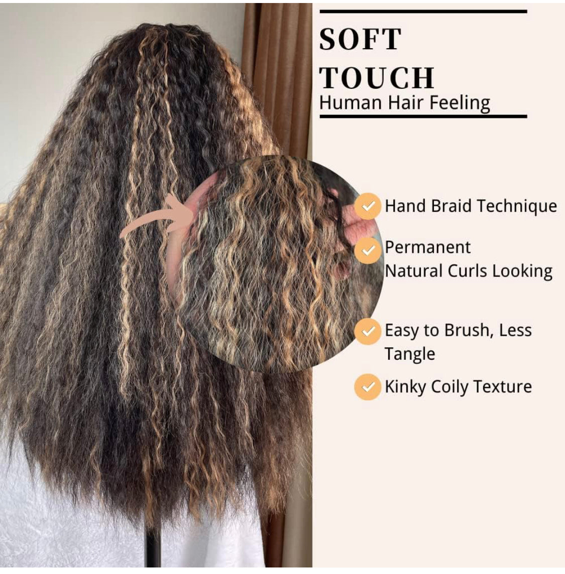 Lushlanes Straight Lace Front Wig 13x4x1 Middle Part Dark Brown Frontal Wig with Highlights F2/30 HD Kinky Straight Synthetic Wig with Pre Plucked Hairline Afro Wigs for Black Women