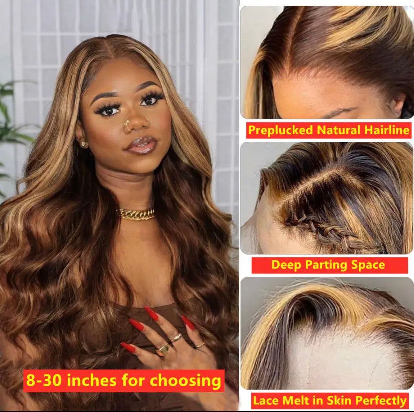 Perruque de cheveux humains Full Lace Lushlanes avec dentelle à reflets
Perruque frontale vierge sans colle Ombre Piano Hd perruque frontale en dentelle
Pour les femmes noires