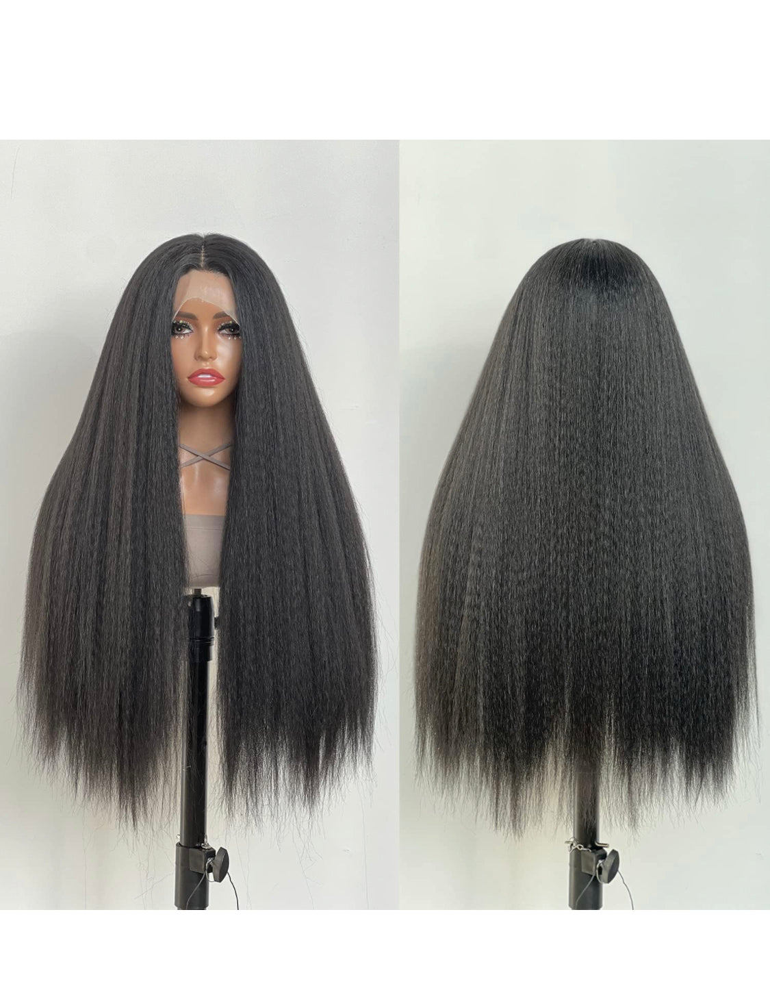 Lushlanes Straight Wigs for Black Women 13x4x1 T Part Wig Synthetic Glueless Lace Front Wigs Middle Part Kinky Afro Wigs Long Black Hair Transparent Lace Front Wig for Women Heat Resistant Fiber Natural Black Estilar Hair