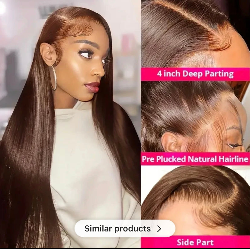 Lushlanes Perruque de cheveux humains vierges marron chocolat
Perruques de cheveux humains bruns perruque avant en dentelle droite