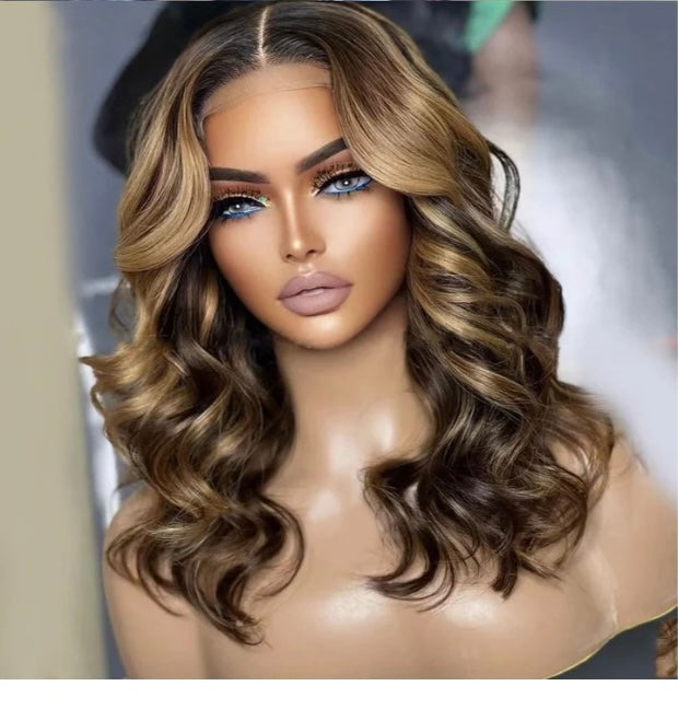 Lushlanes mettre en évidence Blonde courte BOB vague profonde dentelle avant perruque de cheveux humains pour les femmes noires