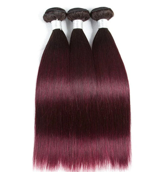 Lushlanes 1B/99J Ombre Straight Hair 3 Bundles With 13x4 Lace Frontal Pre Colored