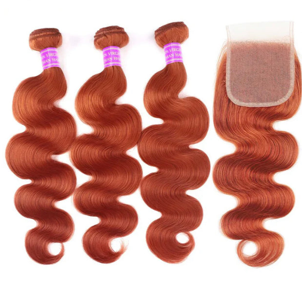 Lushlanes 350 Ginger Orange Body Wave 3
Bundles With 4×4 Lace Closure 100% Remy Hair Extension