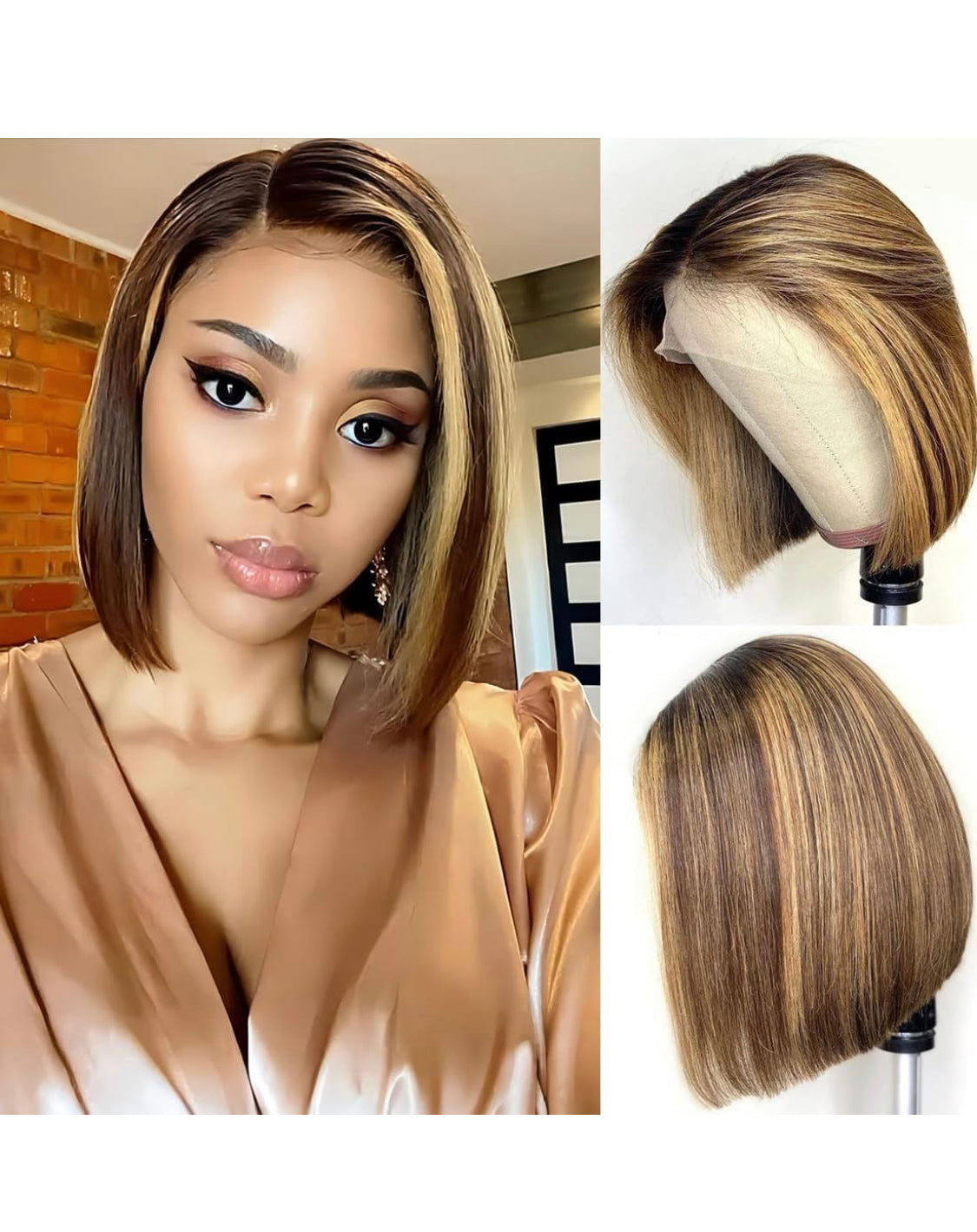 Lushlanes Bob perruque de cheveux humains mettre en évidence Bob dentelle avant perruques de cheveux humains Ombre Bob perruques pour les femmes 13x4 frontale Bob perruques de cheveux humains 180%