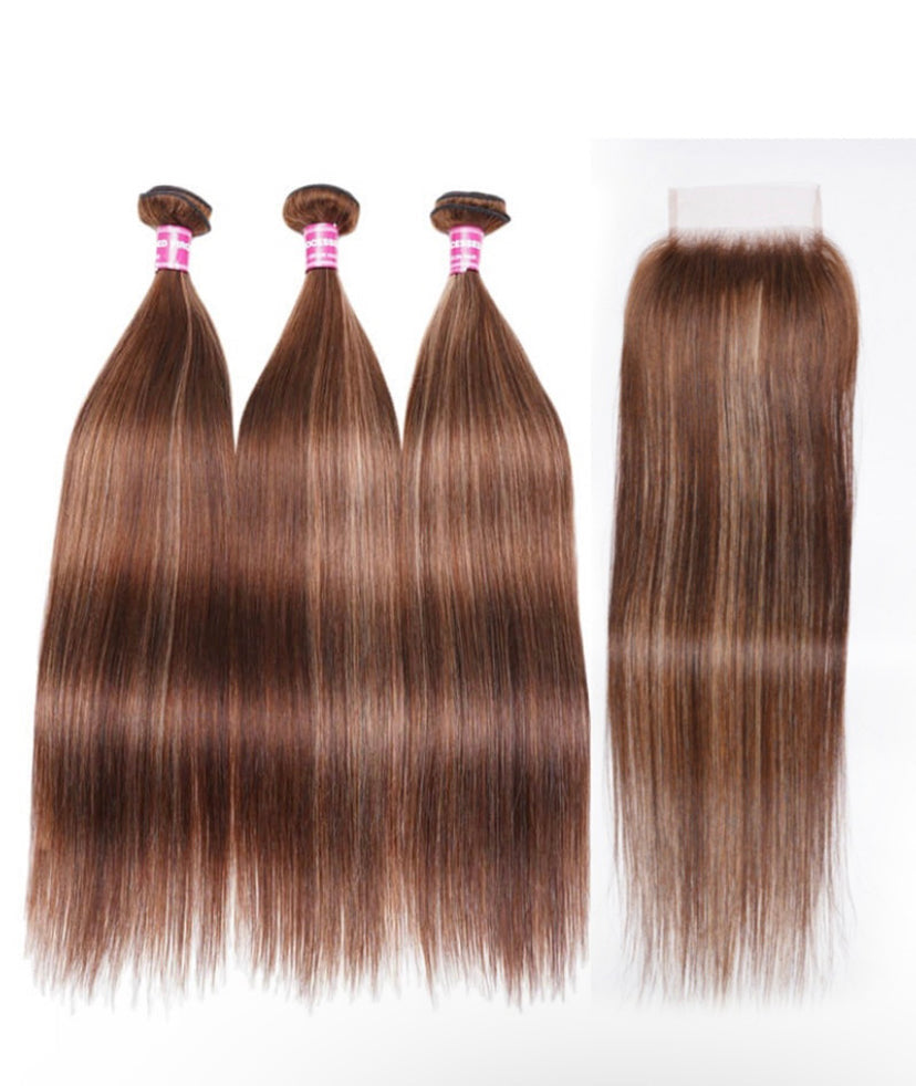 Lushlanes Honey Blonde Piano Highlighted Straight with 3Pcs Bundles