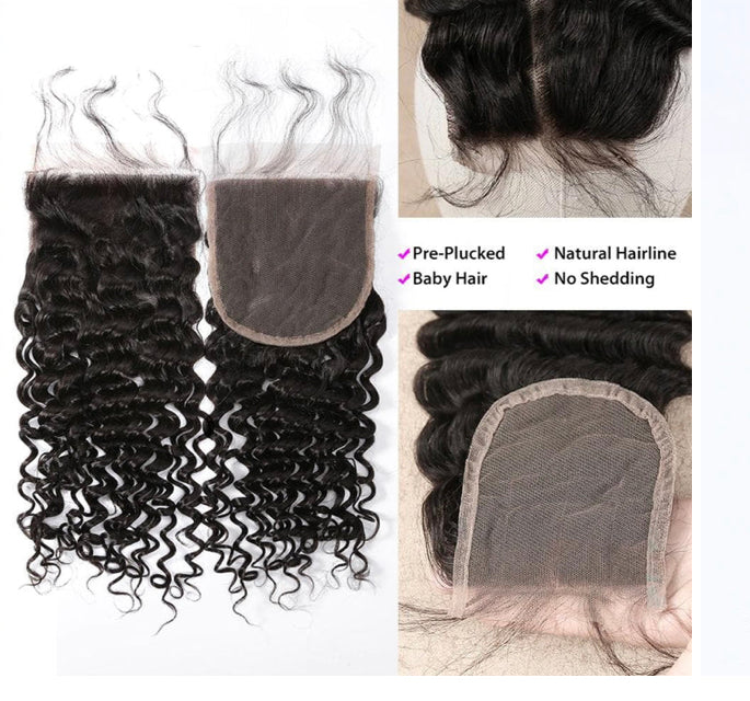 Lushlanes vague profonde 3 paquets avec fermeture 4 × 4 dentelle transparente tissage de cheveux humains péruviens Remy